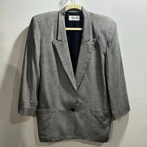 * Tahari Vintage‎ Houndstooth Black White Size 4 Workwear Rayon jacket Blazer